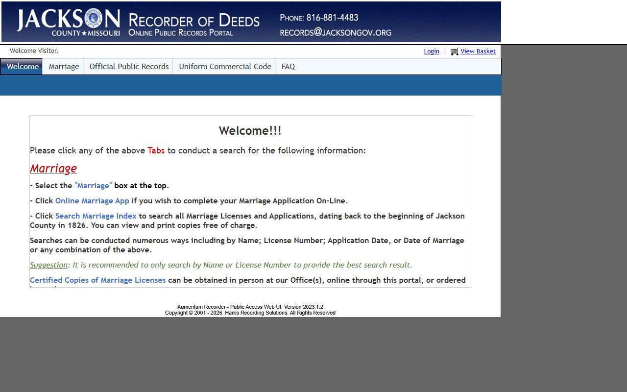 Jackson County Aumentum public access search portal for recorder records