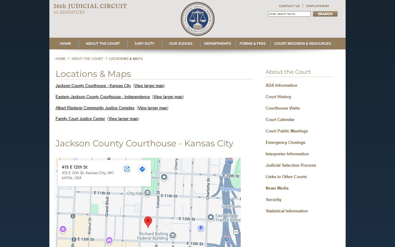Jackson County 16th Circuit court locations and maps page
