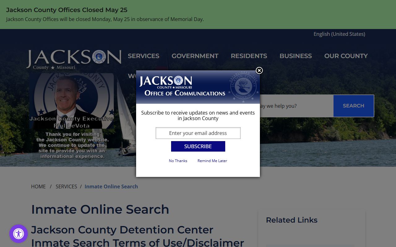 Jackson County official inmate search disclaimer page