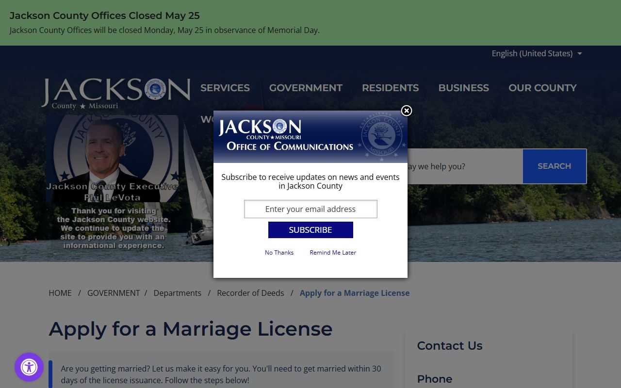Jackson County Recorder of Deeds marriage license apply page