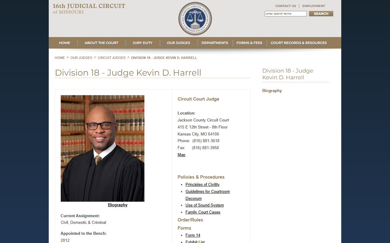 Jackson County Circuit Court Presiding Judge Kevin D. Harrell profile page