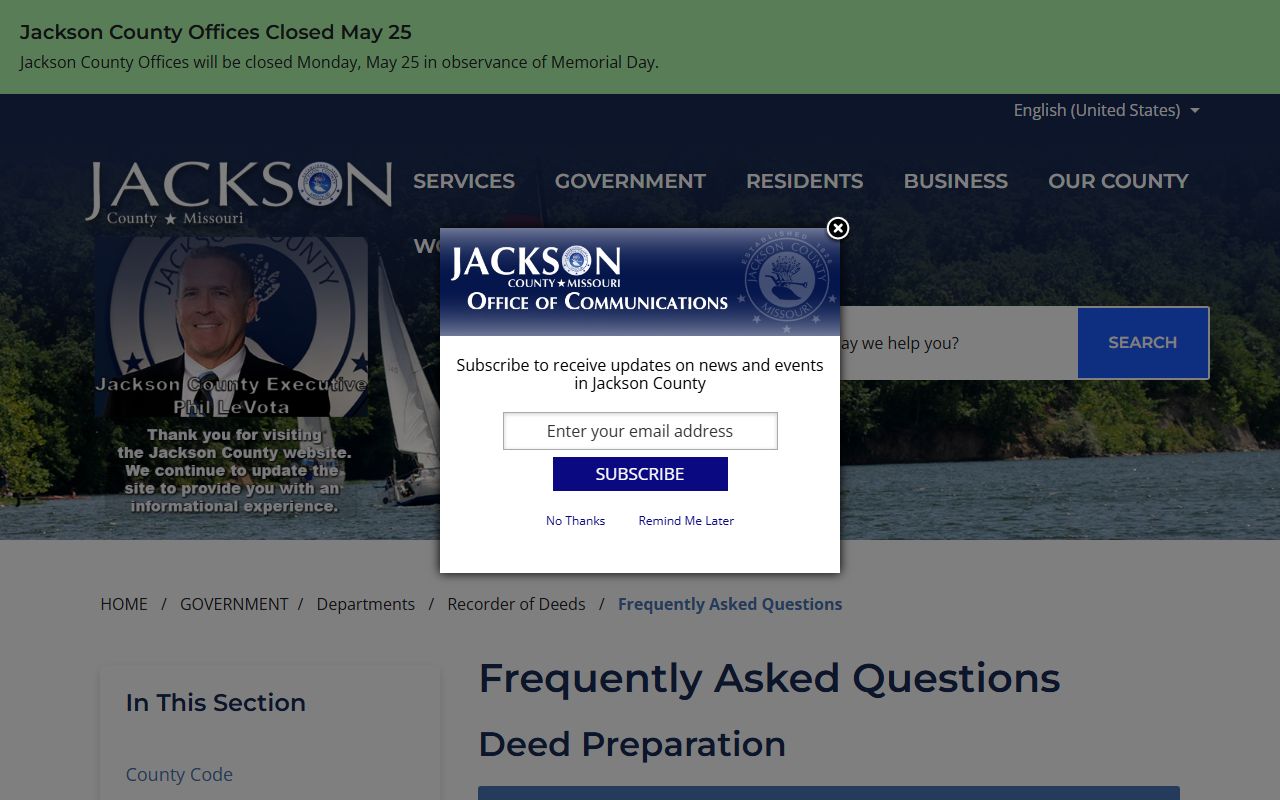 Jackson County official recorder FAQ for marriage license requirements and document recording
