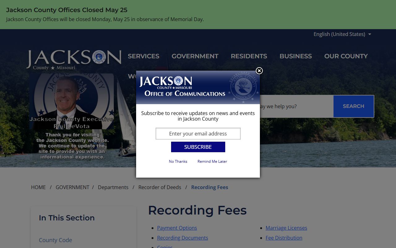 Jackson County official recorder fee schedule for recording copies certification and marriage