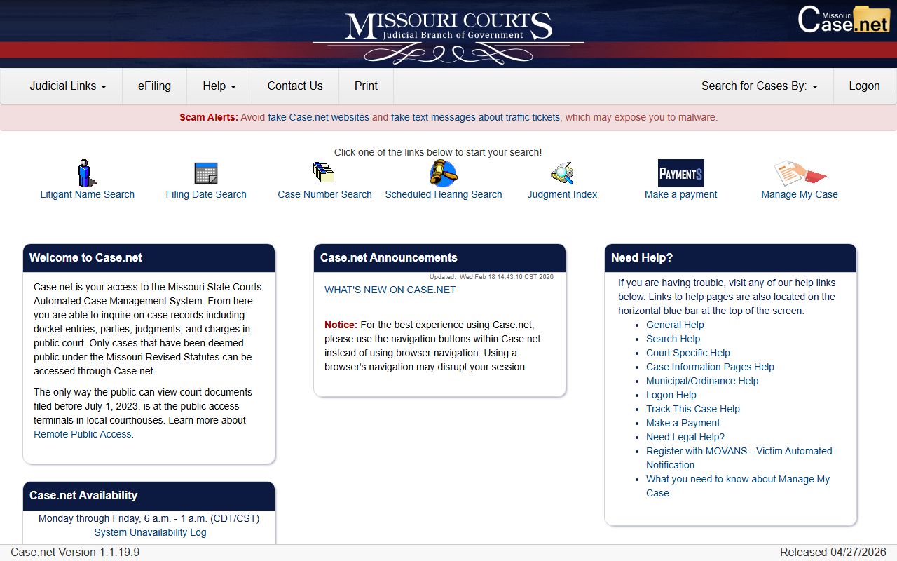 Missouri Case.net public search portal for Jackson County court records