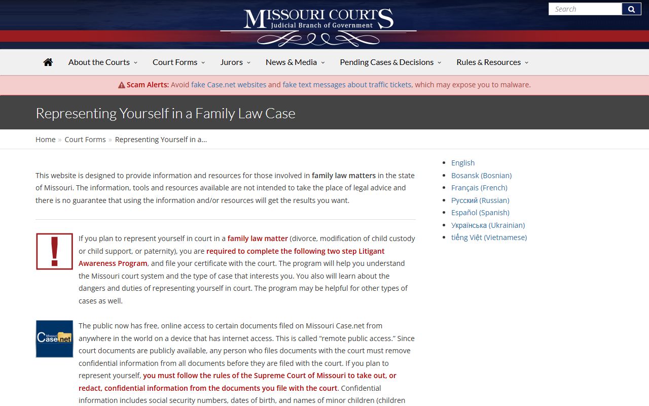 Missouri self-representation forms for Jackson County court users