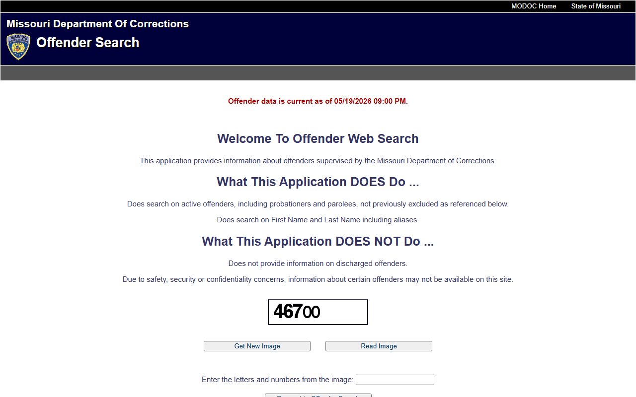 Missouri Department of Corrections offender search portal